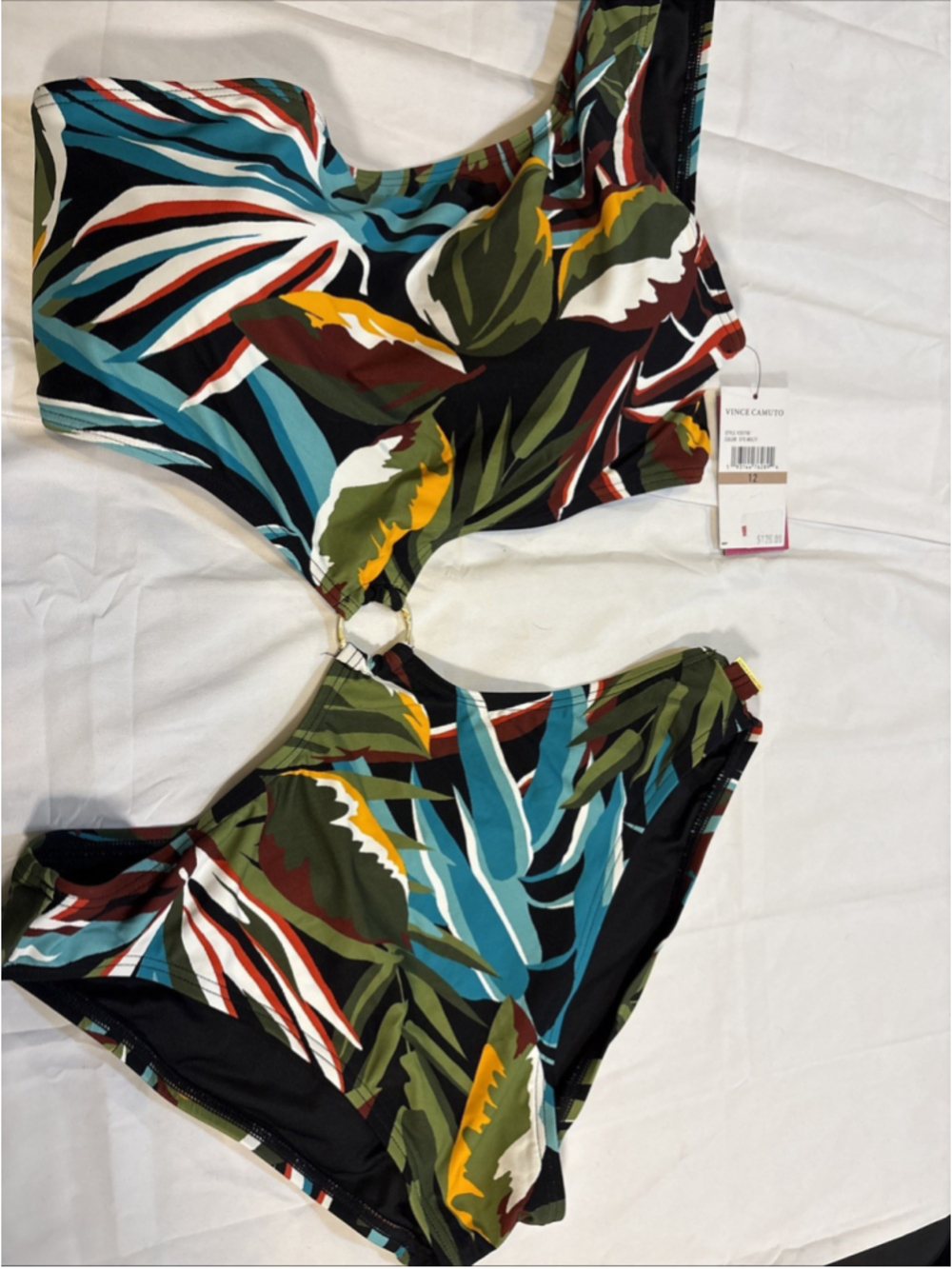 Vince Camuto Women's One-Shoulder Ring-Trim One-Piece Swimsuit Size 12